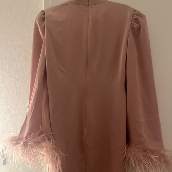 De La Vali Limousine feather-trim dress Pink satin size us 10 - Picture 4 of 7